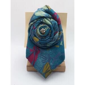 Artisan Floral Silk Tie Brooch Pin Franco Baretta Upcycled Vintage Jewel Flower